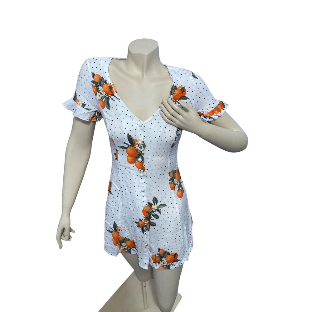 Forever 21 orange and polka dot print button down dress top